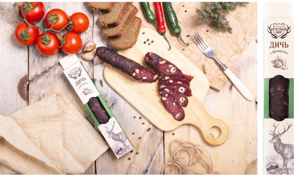 Продукт из мяса лося и оленя рубленый сыровяленый «Дичь с фундуком»